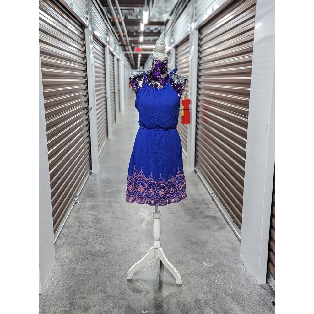 Papermoon Medium Blue & Pink Tie Strap Mini‎ Dress